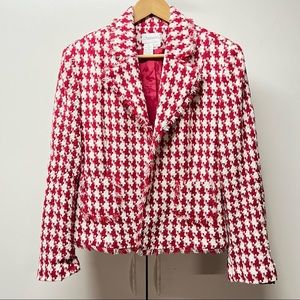 Red & White Houndstooth Oversized Blazer